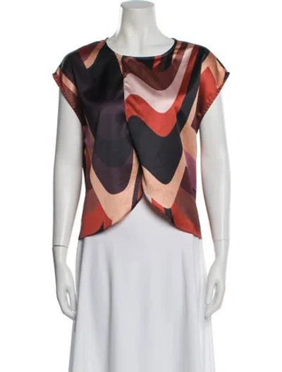 Pre-owned Misa Printed Crew Neck Blouse In Multi