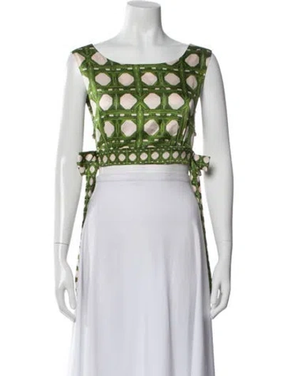 Pre-owned Misa Printed Crew Neck Crop Top In Multi