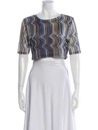 Pre-owned Misa Printed Crew Neck Crop Top In Neutral