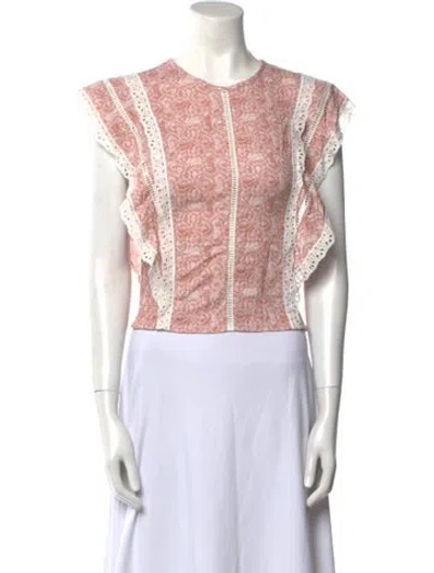 Pre-owned Misa Printed Crew Neck Crop Top In Pink