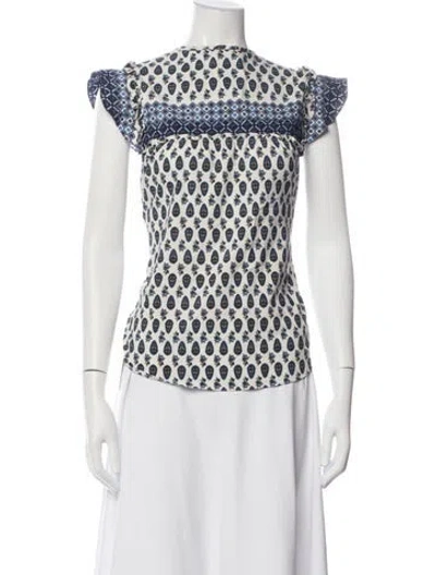 Pre-owned Misa Printed Crew Neck Top In Blue/white