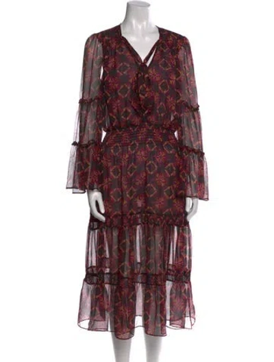 Pre-owned Misa Printed Knee-length Dress In Brown