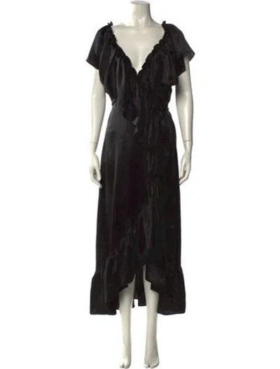 Pre-owned Misa Printed Long Dress In Black