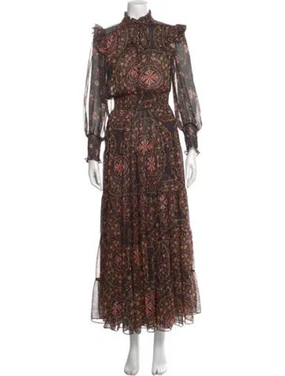 Pre-owned Misa Printed Long Dress In Black