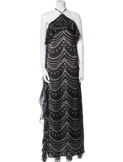 Pre-owned Misa Printed Long Dress In Black