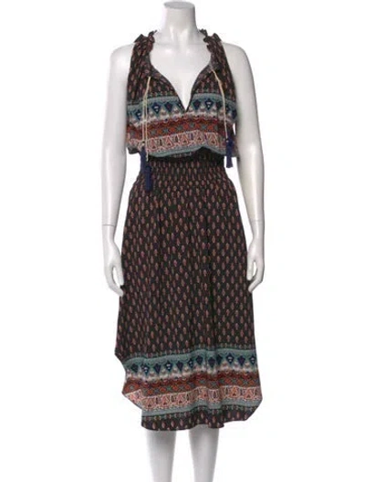 Pre-owned Misa Printed Long Dress In Black
