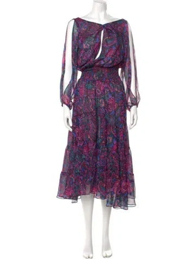 Pre-owned Misa Printed Long Dress In Black