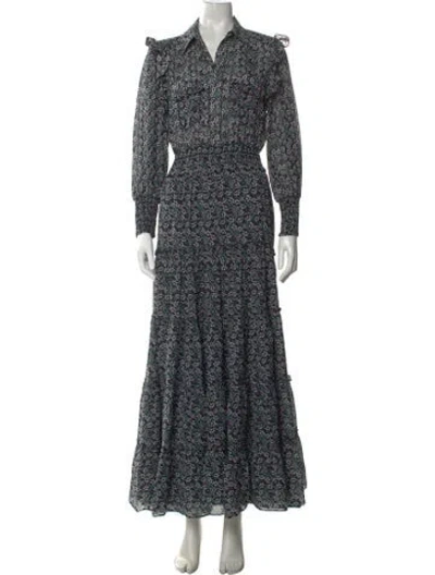 Pre-owned Misa Printed Long Dress In Black