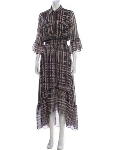 Pre-owned Misa Printed Long Dress In Black