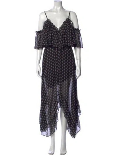 Pre-owned Misa Printed Long Dress In Black