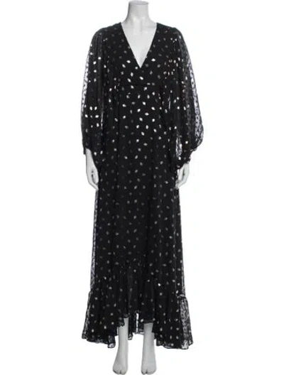 Pre-owned Misa Printed Long Dress In Black