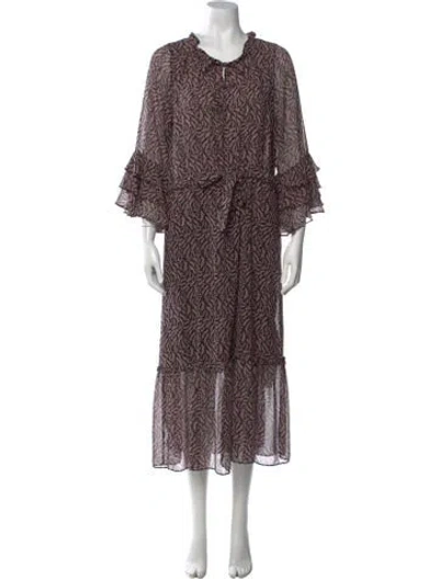 Pre-owned Misa Printed Long Dress In Black/pink