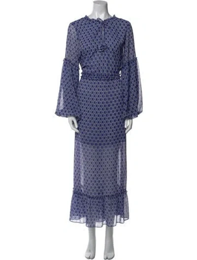 Pre-owned Misa Printed Long Dress In Blue