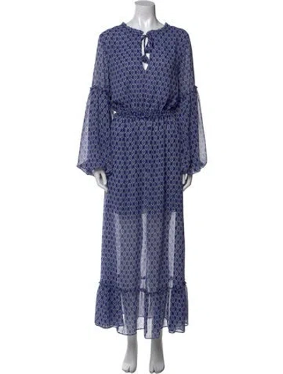 Pre-owned Misa Printed Long Dress In Blue