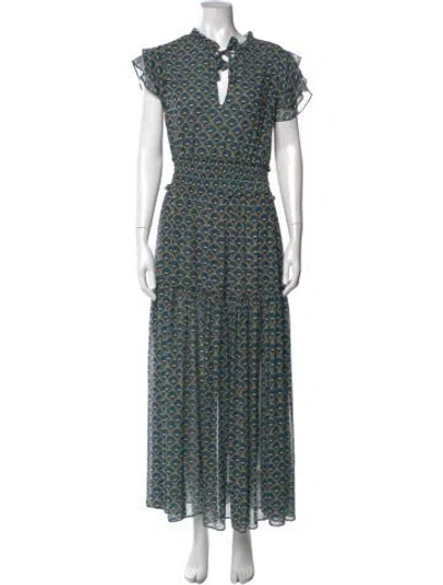 Pre-owned Misa Printed Long Dress In Blue