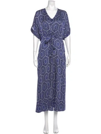 Pre-owned Misa Printed Long Dress In Blue