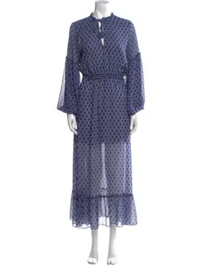 Pre-owned Misa Printed Long Dress In Blue