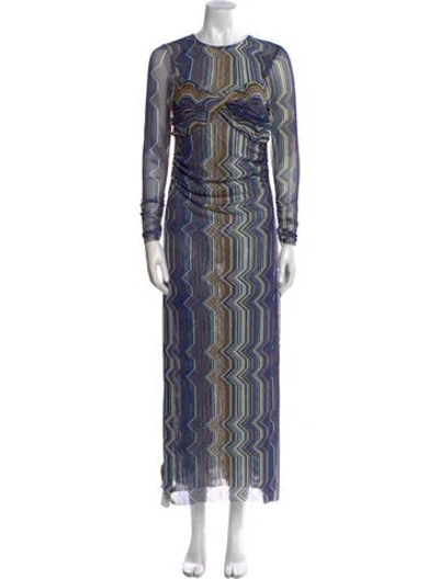 Pre-owned Misa Printed Long Dress In Blue