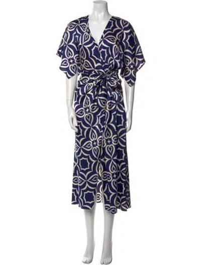 Pre-owned Misa Printed Long Dress In Blue