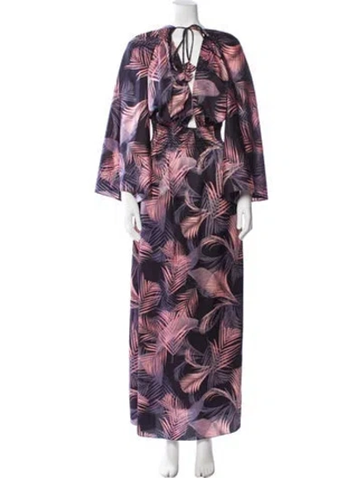 Pre-owned Misa Printed Long Dress In Blue