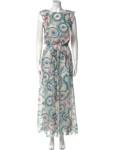 Pre-owned Misa Printed Long Dress In Blue