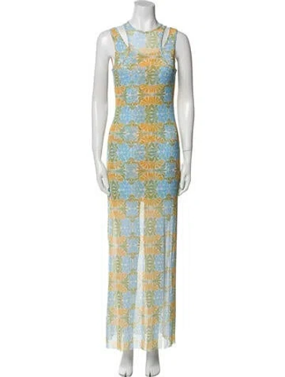 Pre-owned Misa Printed Long Dress In Blue