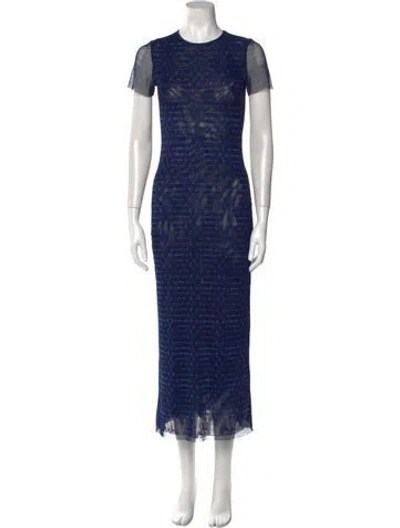 Pre-owned Misa Printed Long Dress In Blue