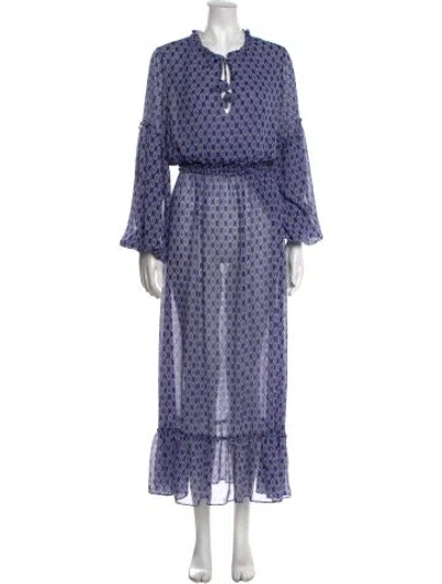 Pre-owned Misa Printed Long Dress In Blue