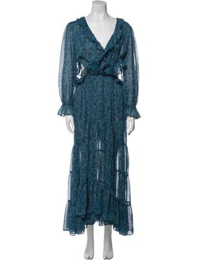 Pre-owned Misa Printed Long Dress In Blue