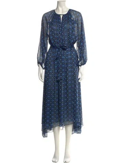 Pre-owned Misa Printed Long Dress In Blue