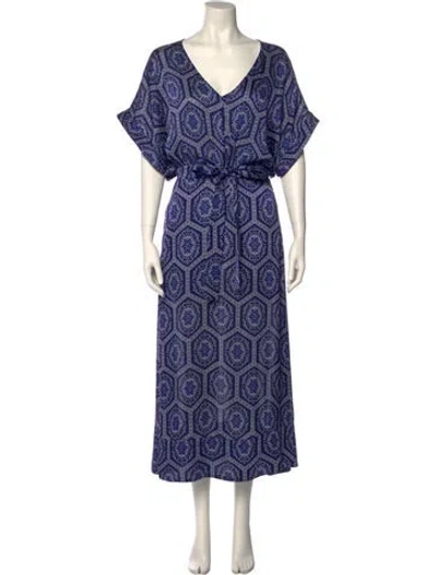 Pre-owned Misa Printed Long Dress In Blue