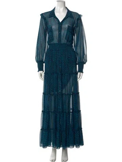 Pre-owned Misa Printed Long Dress In Blue