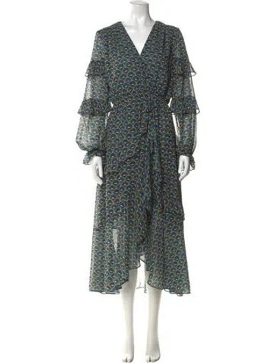 Pre-owned Misa Printed Long Dress In Blue