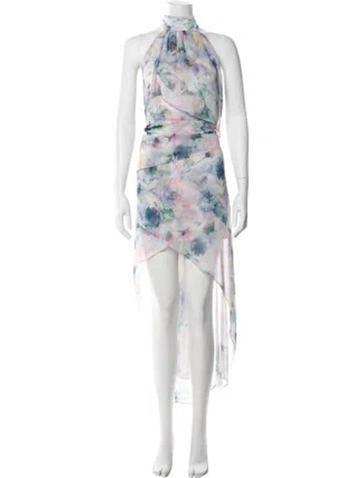 Pre-owned Misa Printed Long Dress In Blue