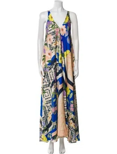 Pre-owned Misa Printed Long Dress In Blue