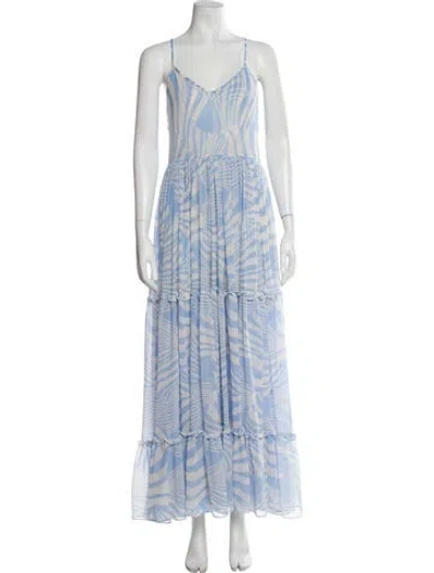 Pre-owned Misa Printed Long Dress In Blue