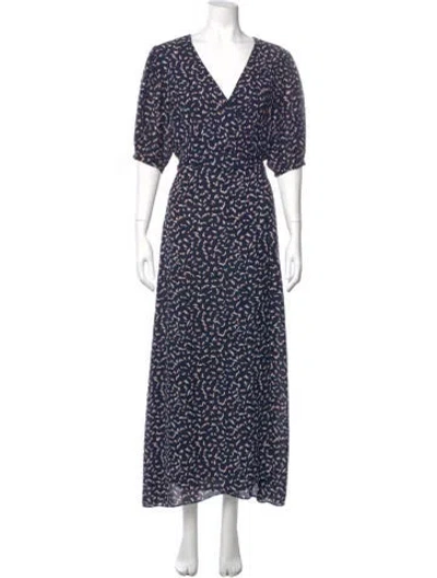 Pre-owned Misa Printed Long Dress In Blue