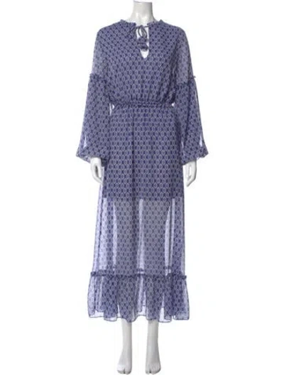 Pre-owned Misa Printed Long Dress In Blue