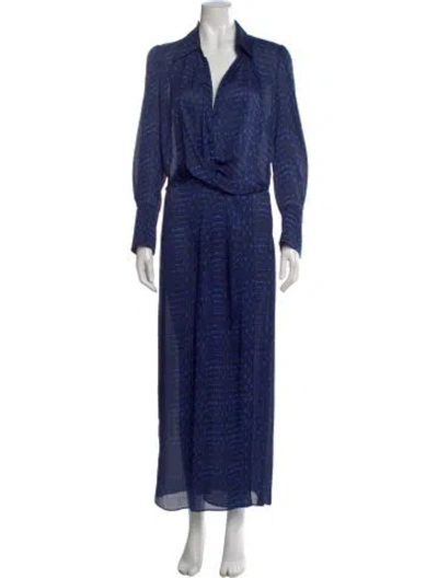 Pre-owned Misa Printed Long Dress In Blue
