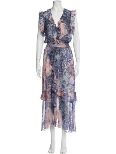 Pre-owned Misa Printed Long Dress In Blue