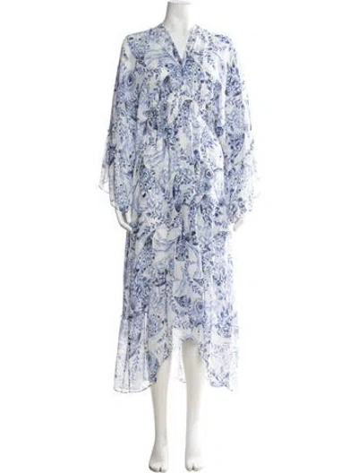 Pre-owned Misa Printed Long Dress In Blue