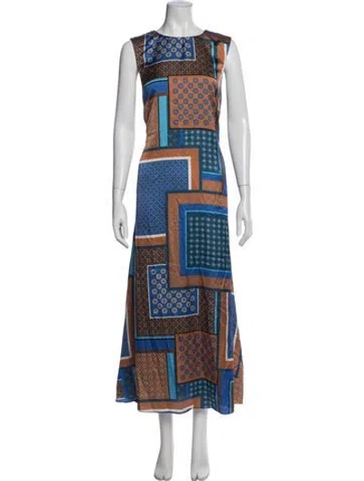 Pre-owned Misa Printed Long Dress In Blue