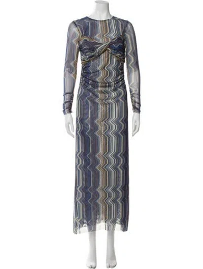 Pre-owned Misa Printed Long Dress In Blue