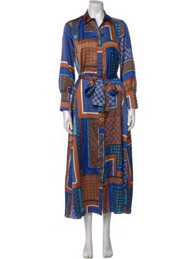 Pre-owned Misa Printed Long Dress In Blue