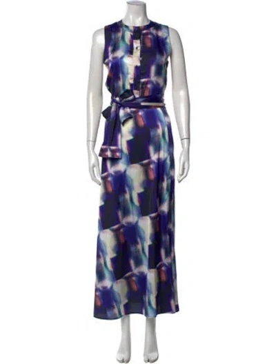 Pre-owned Misa Printed Long Dress In Blue