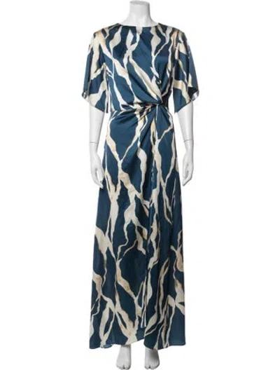 Pre-owned Misa Printed Long Dress In Blue