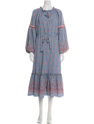 Pre-owned Misa Printed Long Dress In Blue