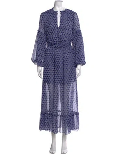 Pre-owned Misa Printed Long Dress In Blue