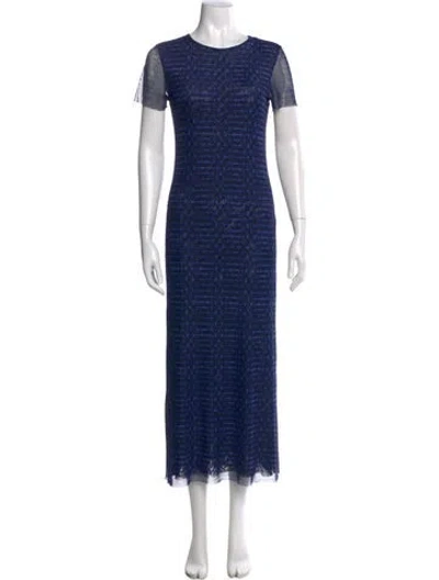 Pre-owned Misa Printed Long Dress In Blue