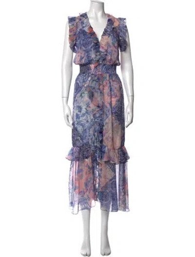 Pre-owned Misa Printed Long Dress In Blue